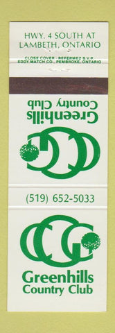 Matchbook Cover - Greenhills Country Club Lambeth ON
