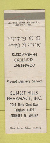 Matchbook Cover - Sunset Hills Pharmacy Drug Richmond VA