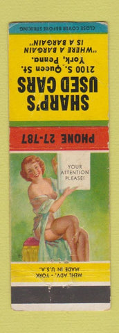 Matchbook Cover - Sharp's Used Cars York PA pinup WORN