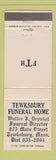 Matchbook Cover - Tewksbury Funeral Home MA