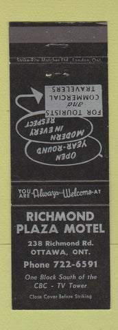 Matchbook Cover - Richmond Plaza Motel Ottawa ON