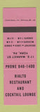 Matchbook Cover - Rialto Restaurant York PA