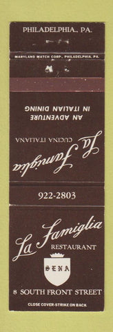 Matchbook Cover - La Famiglia Italian Restaurant Philadelphia PA