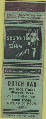 Matchbook Cover - Dutch Bar St Paul MN WEAR