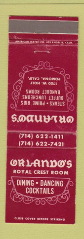 Matchbook Cover - Orlando's Restaurant Pomona CA