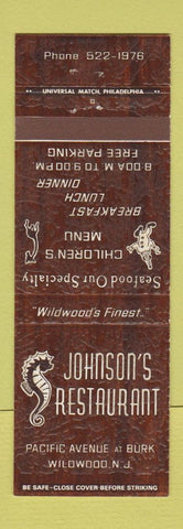 Matchbook Cover - Johnson's Restaurant Wildwood NJ seahorse