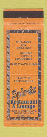 Matchbook Cover - Spiro's Restaurant Alsip IL