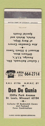 Matchbook Cover - Don De Gunia Match Collector St Louis MO