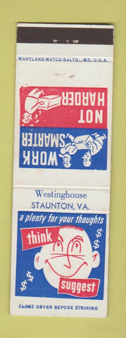 Matchbook Cover - Westinghouse Staunton VA Work Smarter