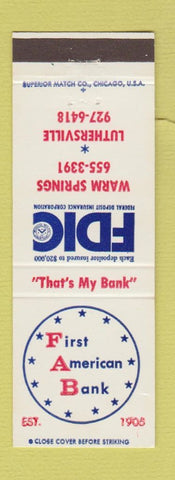 Matchbook Cover - First American Bank Warm Springs Luthersville GA