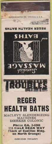 Matchbook Cover - Reger Health Baths girlie WORN