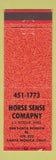 Matchbook Cover - Horse Sense Company Santa Monica CA JJ Rosier DARK ORANGE