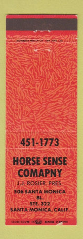 Matchbook Cover - Horse Sense Company Santa Monica CA JJ Rosier DARK ORANGE