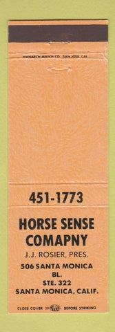 Matchbook Cover - Horse Sense Company Santa Monica CA JJ Rosier LIGHT ORANGE