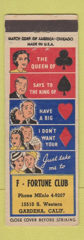 Matchbook Cover - F Fortune Club Gardena CA WEAR