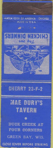 Matchbook Cover - Mae Dury's Tavern Green Bay WI Chinese food