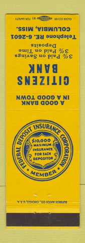 Matchbook Cover - Citizens Bank Columbia MS