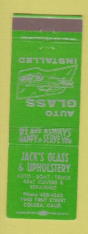 Matchbook Cover - Jack's Glass & Upholstery Colusa CA