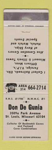 Matchbook Cover - Don De Gunia Match Collector St Louis MO WEAR