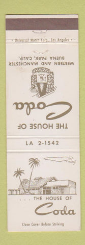 Matchbook Cover - House of Coda Buena Park CA