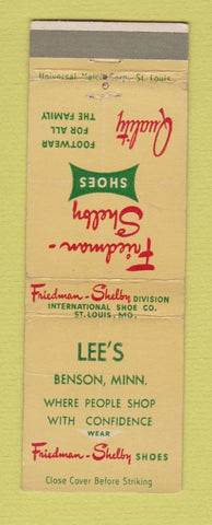 Matchbook Cover - Friedman Shelby Men's Shoes Lee's Benson MN WEAR