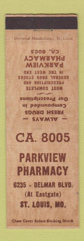 Matchbook Cover - Parkview Pharmacy Drug Store St Louis MO