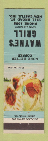 Matchbook Cover - Wayne's Grill New Castle IN hunting dog scene
