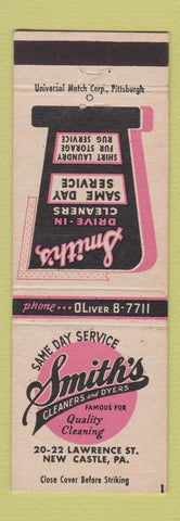 Matchbook Cover - Smith's Drive In Cleaners New Castle PA