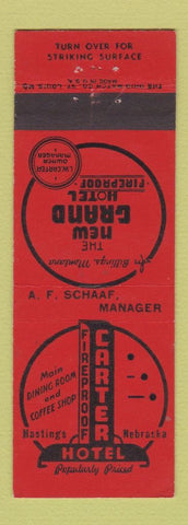 Matchbook Cover - Grand Hotel Carter Hotel Hastings NE Billings MT