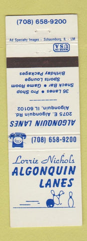Matchbook Cover - Algonquin Lanes Bowling IL Lorrie Nichols