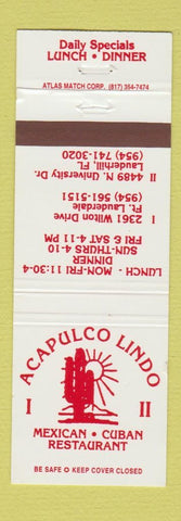 Matchbook Cover - Acapulco Lindo Mexican Food Lauderhill Fort Lauderdale FL WEAR