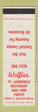 Matchbook Cover - Wolfie's Restaurant Fort Lauderdale FL