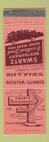 Matchbook Cover - Swartz Restaurant Decatur IL