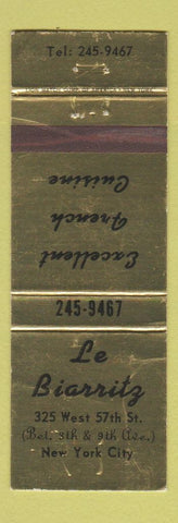 Matchbook Cover - Le Biarritz New York City French Restaurant WEAR