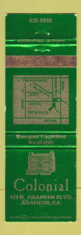 Matchbook Cover - Colonial Anaheim CA restaurant WORN