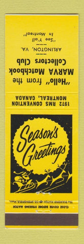 Matchbook Cover - MARVA Match Club Arlington VA Christmas 1972