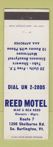 Matchbook Cover - Reed Motel South Burlington VT