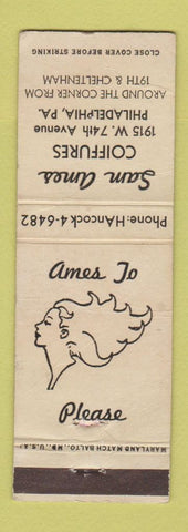 Matchbook Cover - Sam Ames Coiffures Salon Philadelphia PA WORN