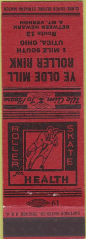 Matchbook Cover - Ye Olde Mill Roller Rink skating Utica OH red
