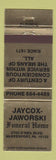 Matchbook Cover - Jaycock Jaworski Funeral Home McKeesport PA