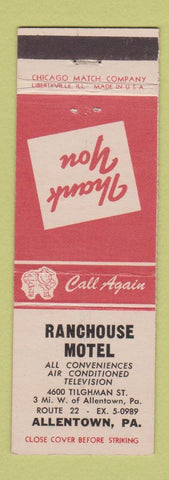 Matchbook Cover - Ranchouse Motel Allentown PA