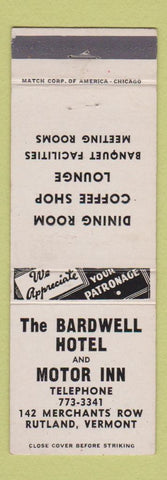 Matchbook Cover - The Bardwell Hotel Rutland VT