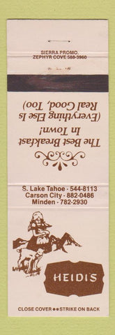 Matchbook Cover - Heidi's Restaurant South Lake Tahoe CA Carson City Minden NV