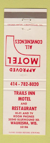 Matchbook Cover - Trails Inn Motel Waukesha WI