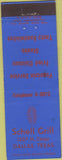 Matchbook Cover - Schell Grill Dallas TX Fried Chicken CREASES