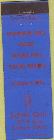 Matchbook Cover - Schell Grill Dallas TX Fried Chicken CREASES