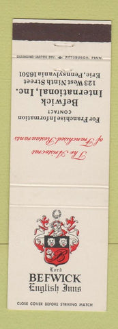 Matchbook Cover - Befwick English Inns Erie PA