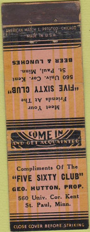 Matchbook Cover - Five Sixty Club St Paul MN American Match