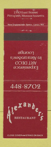 Matchbook Cover - Alexander's Restaurant Pittsfield MA