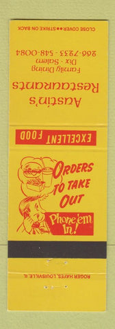 Matchbook Cover - Austin's Restaurants Dix Salem IL